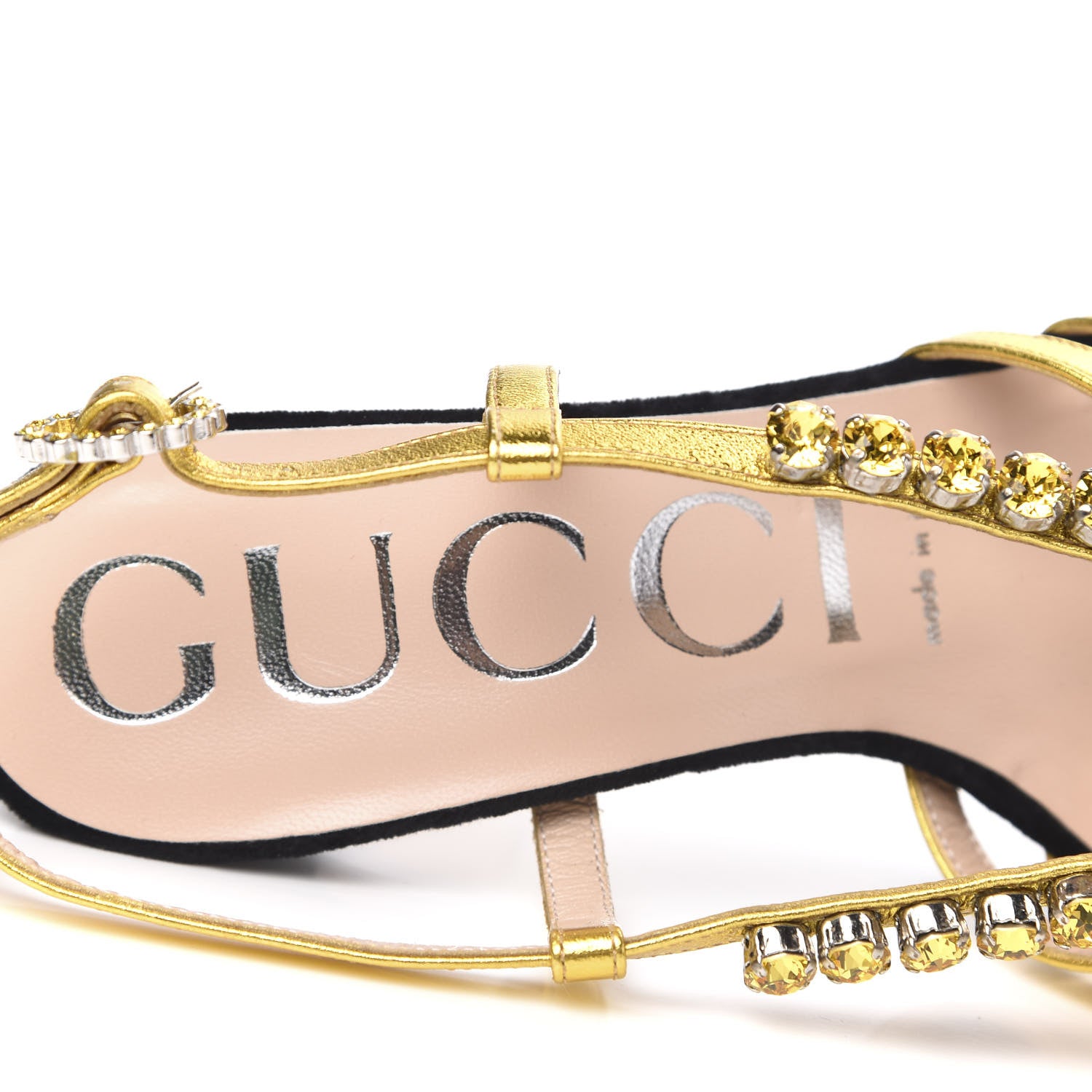 Gucci Velvet Nappa Crystal Zephyra Slingback Platform High Heel Sandals 36.5 Black Gold 7 of 9