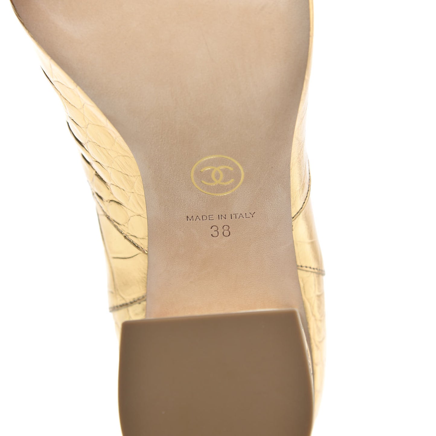 Calfskin Crocodile Embossed Cap Toe High Boots 38 Gold