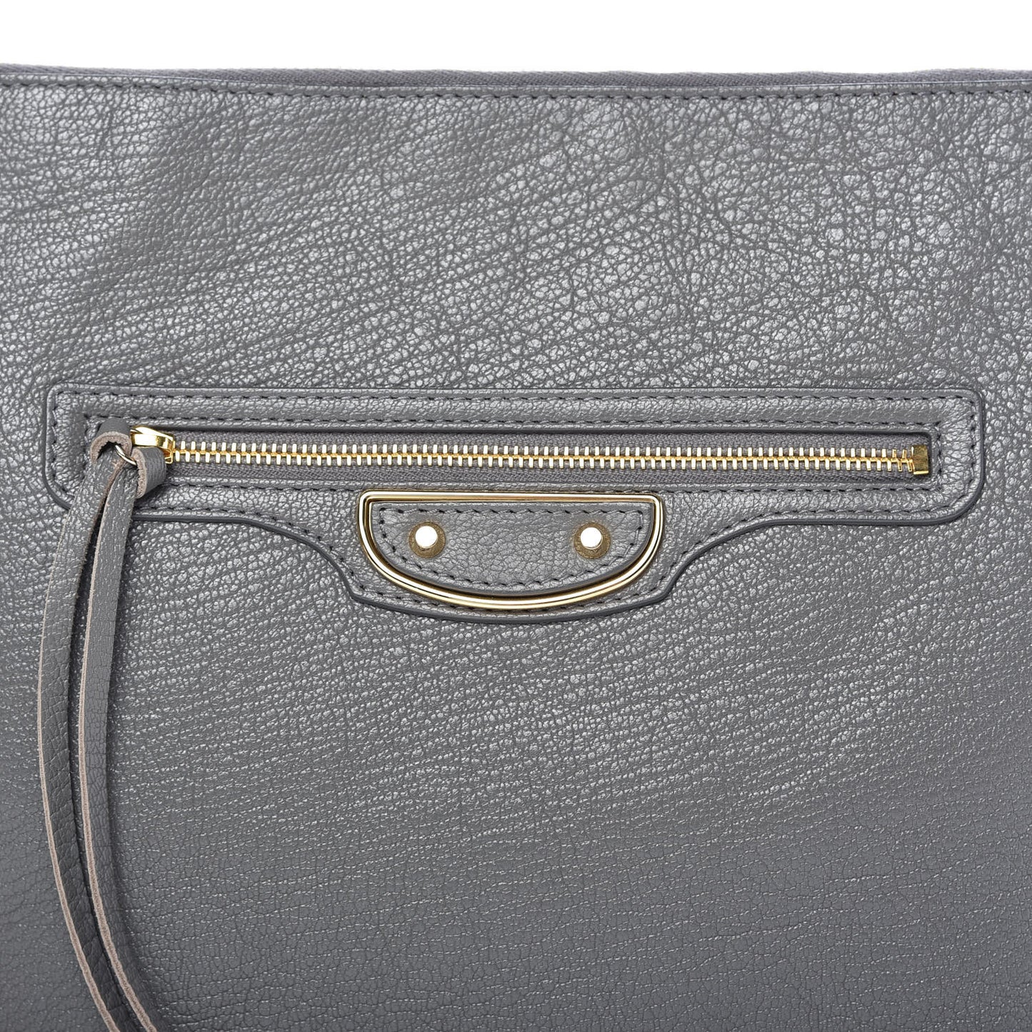 Chevre Gold Metallic Edge Hardware Pouch Gris Acier