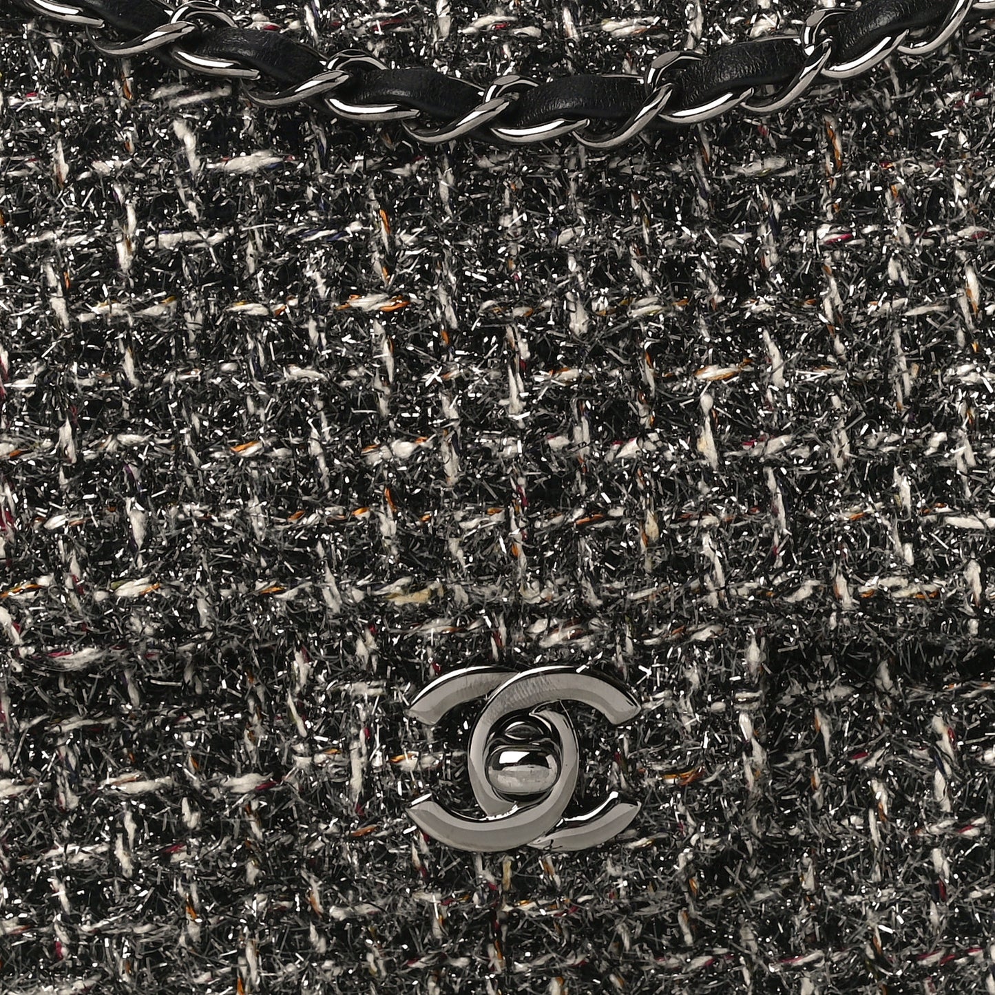 Metallic Tweed Medium Double Flap Black White