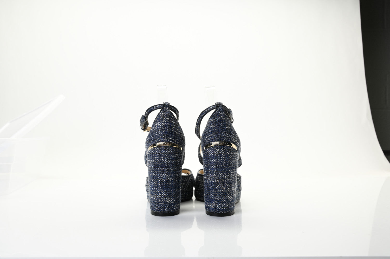 Jimmy Choo Tweed Alanah 105 Wedge Sandals 39.5 Blue 8 of 18
