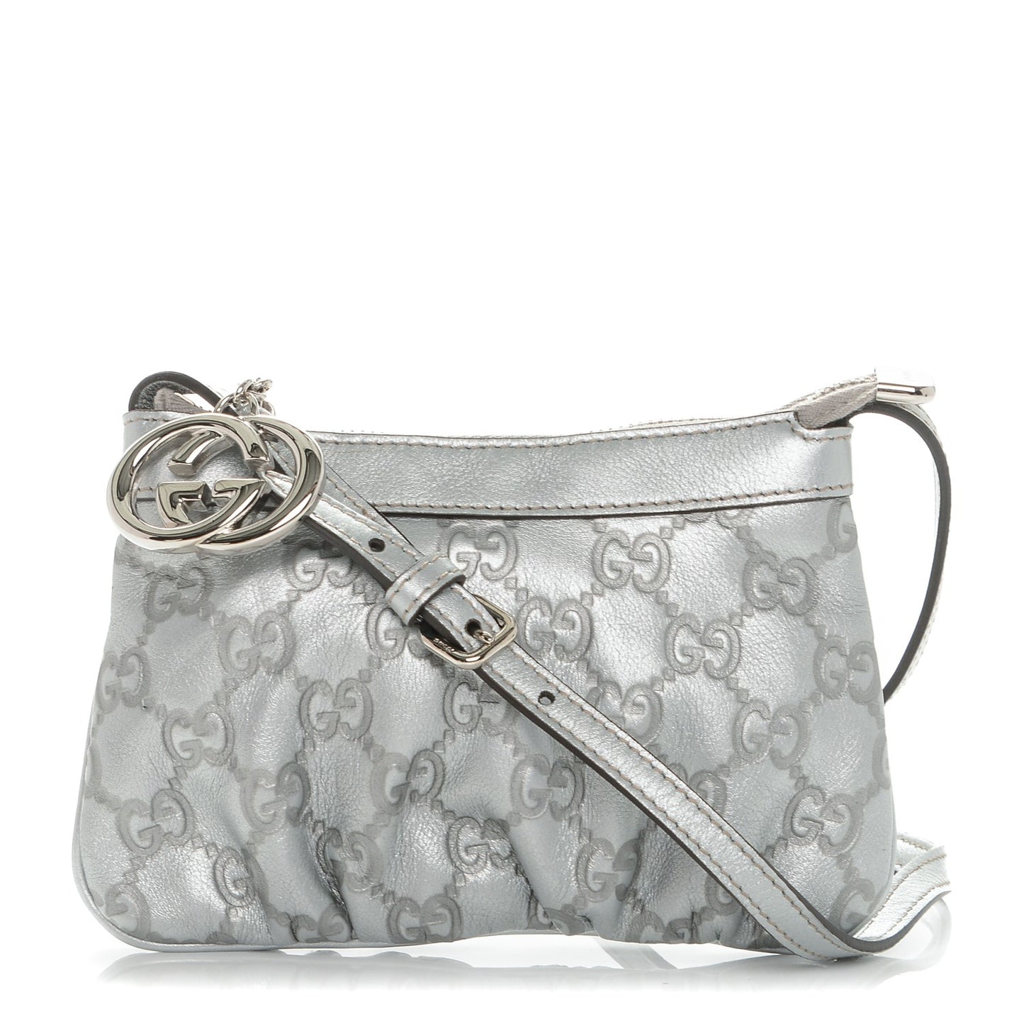 Metallic Guccissima Small Crossbody Bag Silver