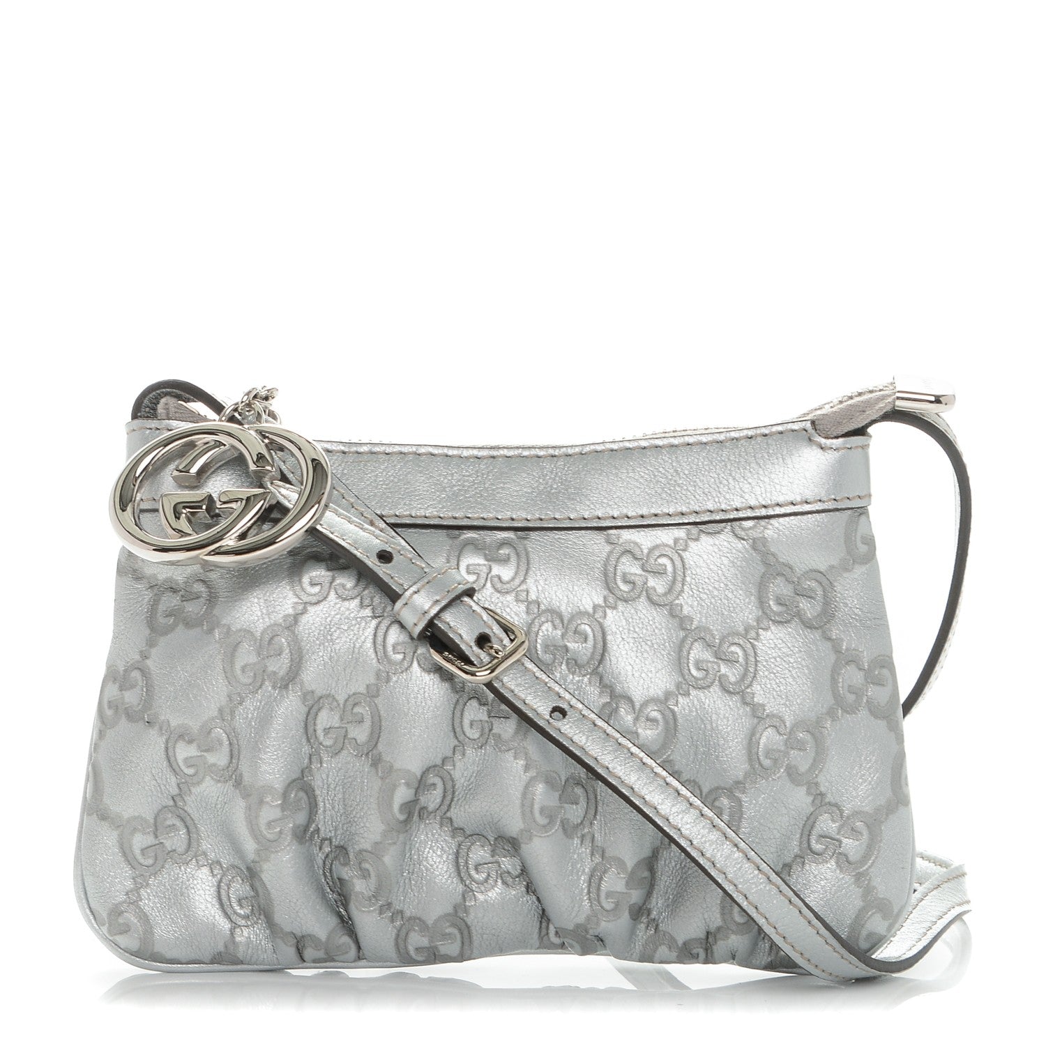 Gucci Metallic Guccissima Small Crossbody Bag Silver 1 of 7