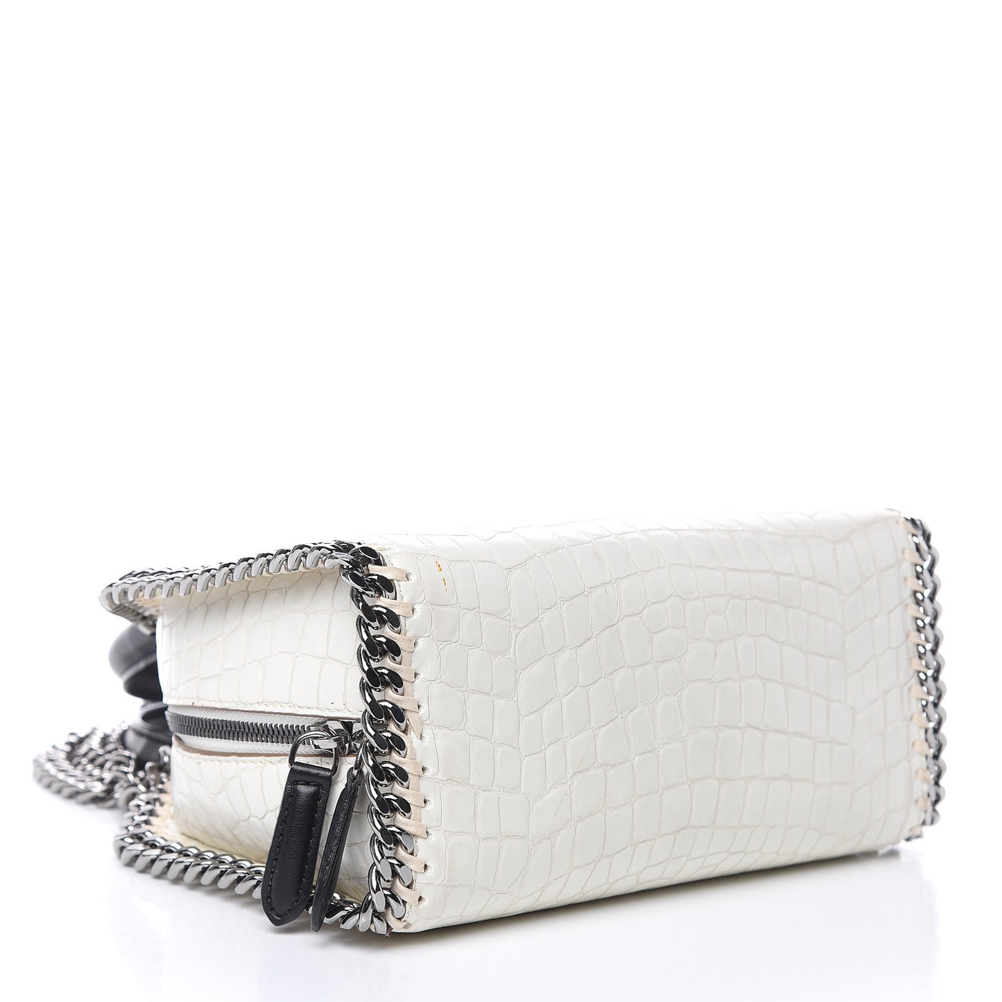 Faux Leather Crocodile Embossed Mini Falabella Box Top Handle Bag White