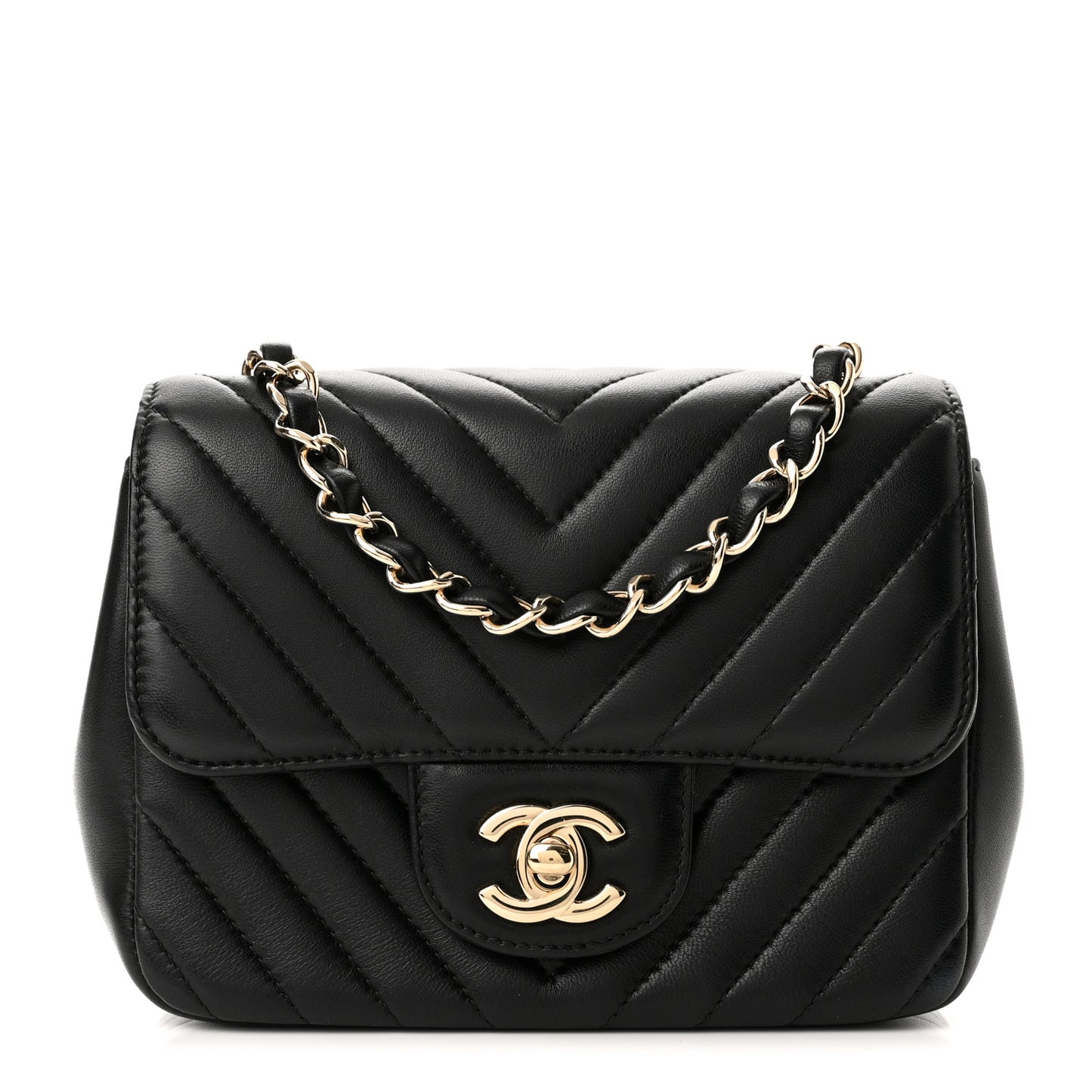 Lambskin Chevron Quilted Mini Square Flap Black