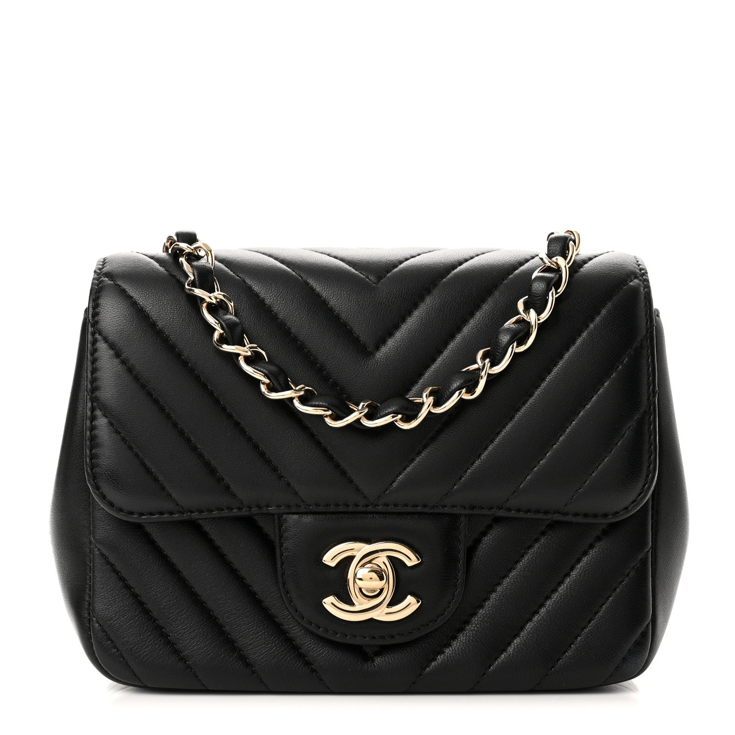 Chanel Lambskin Chevron Quilted Mini Square Flap Black 1 of 11
