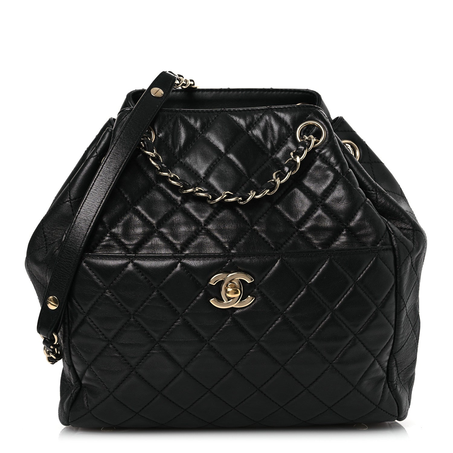 Chanel Lambskin Quilted Drawstring Bag Black 1 of 10