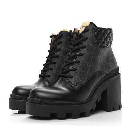 Gucci Apollo Calfskin GG Supreme Nappa Samoa Quilted Lace Up Ankle Boots 38 Black 3 of 8
