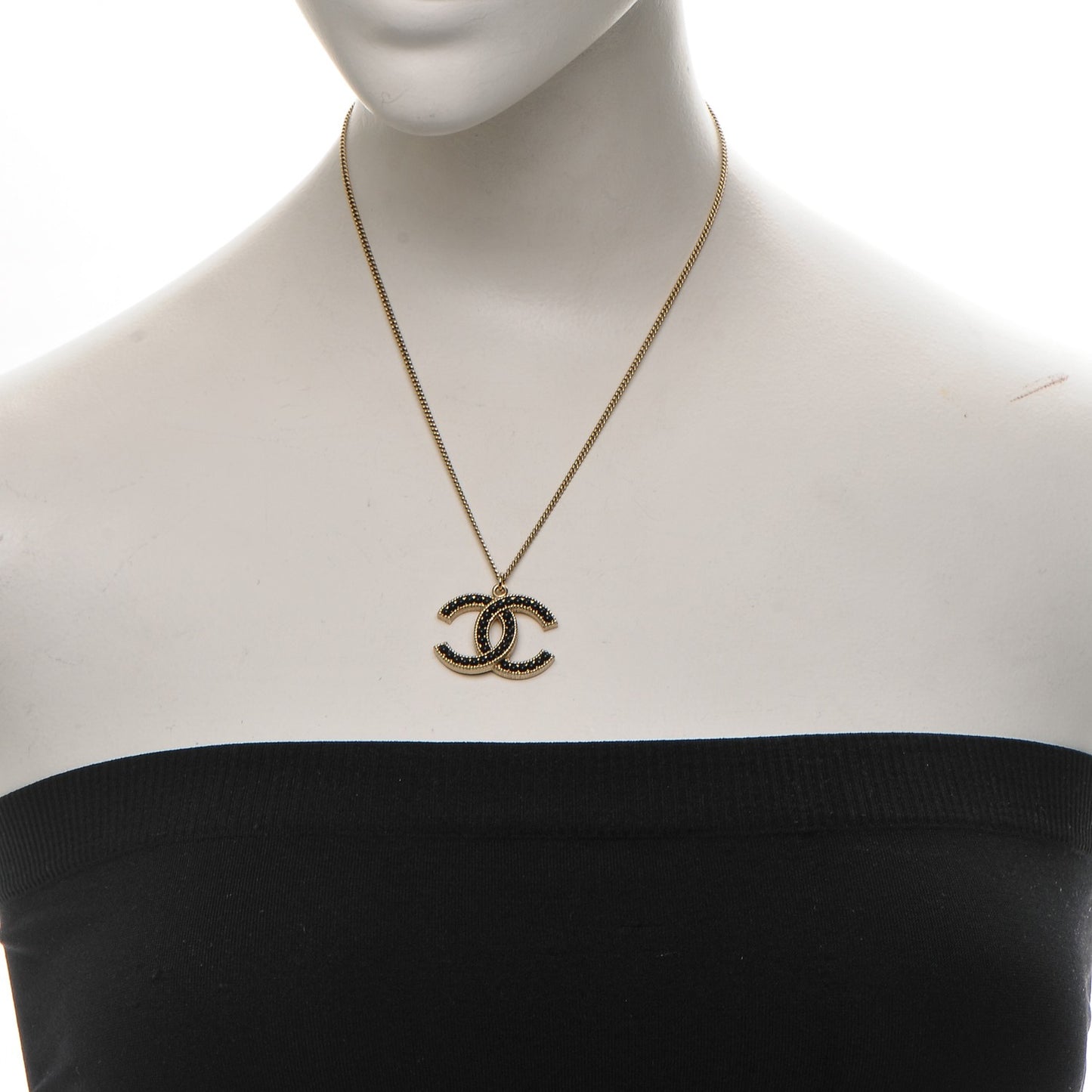 Pearl CC Pendant Necklace Black Gold