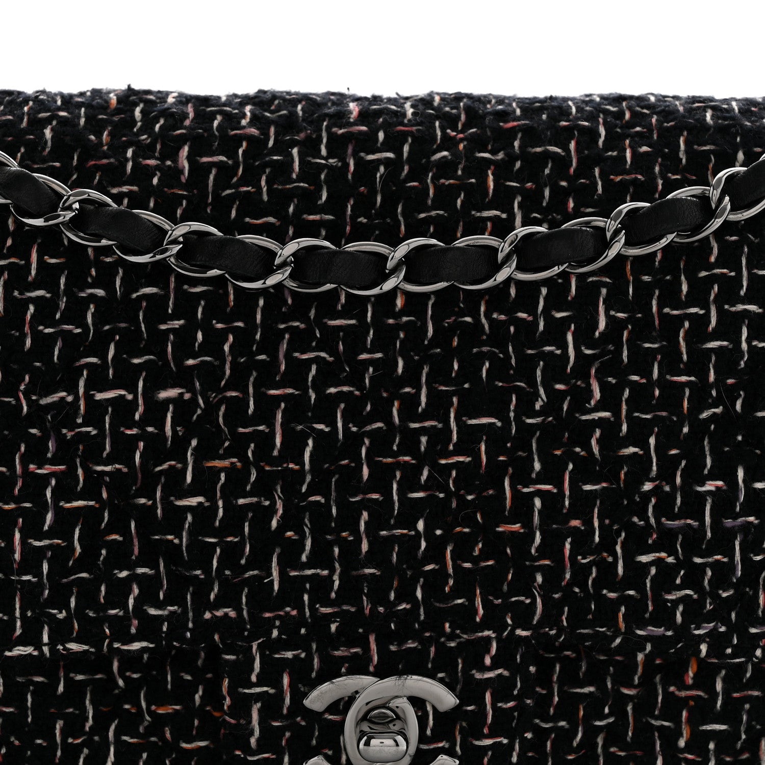 Chanel Tweed Quilted Medium Double Flap Black 8 of 11