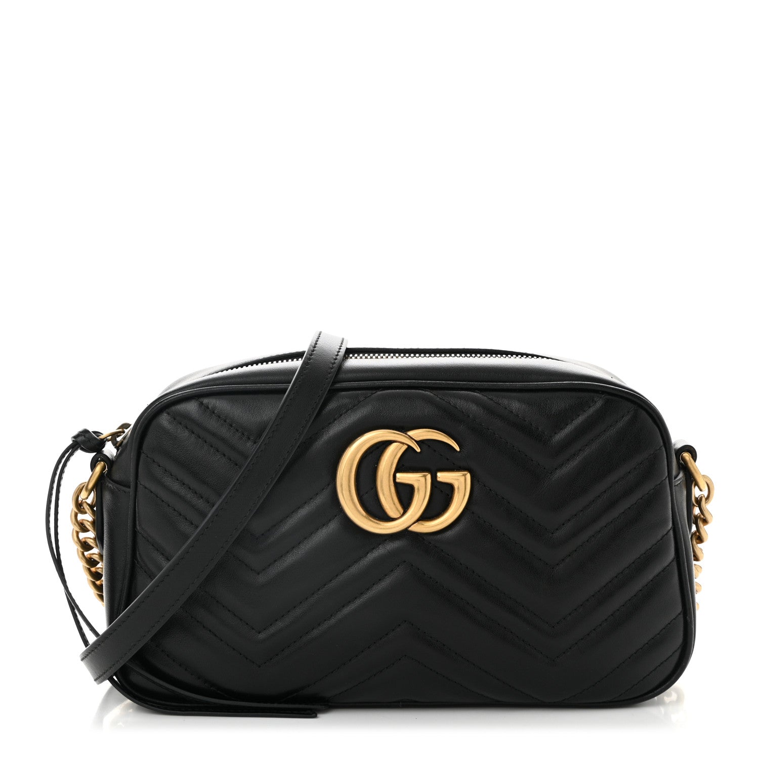 Gucci Calfskin Matelasse Small GG Marmont Chain Shoulder Bag Black 1 of 10