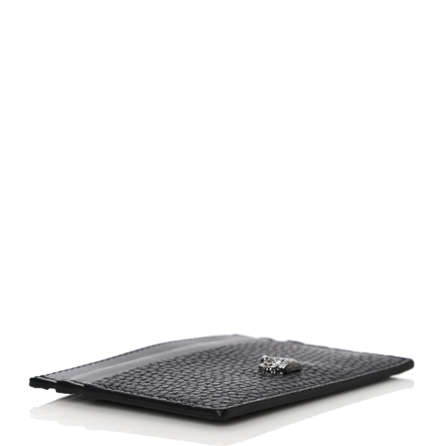 Grained Deerskin Crown Card Holder Black