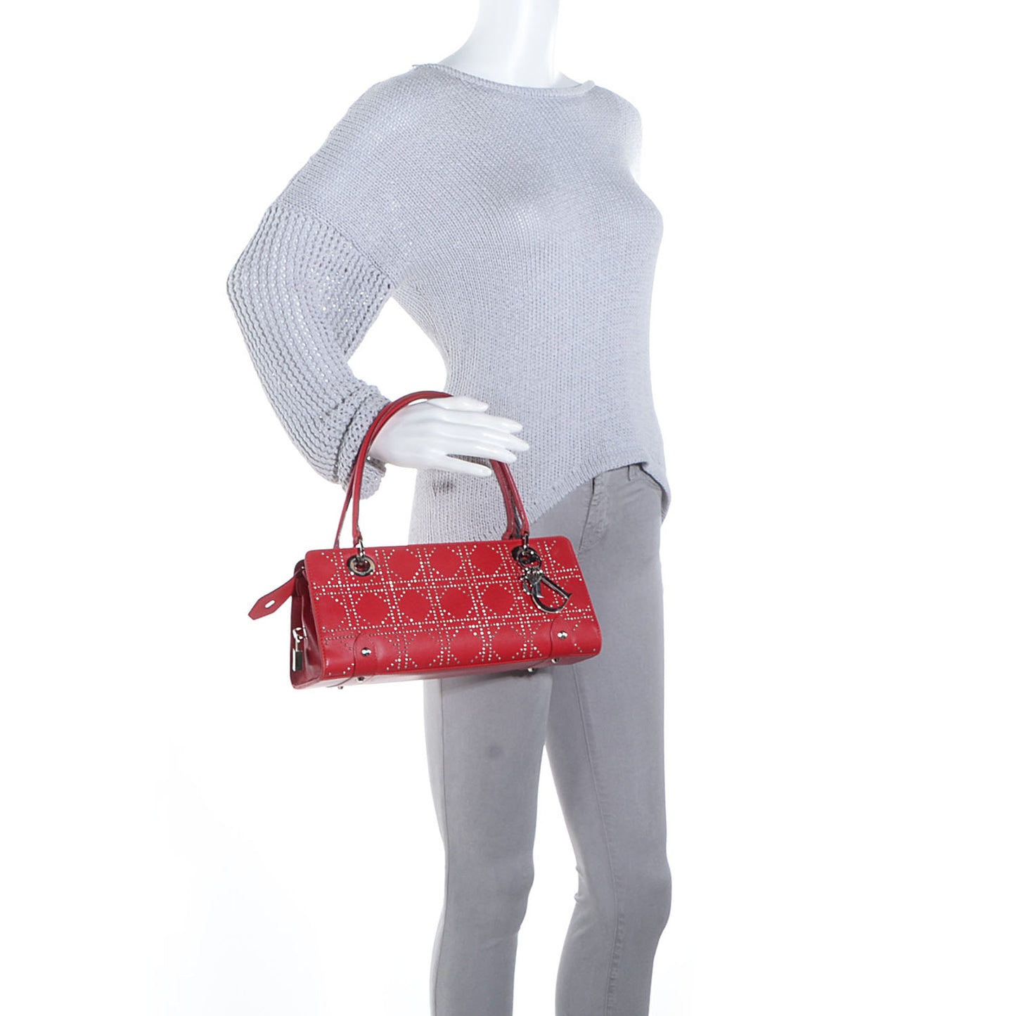 Lambskin Cannage Studded East West Lady Dior Red