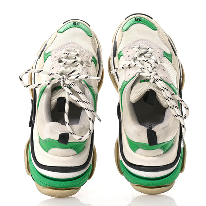 Balenciaga Fabric Mesh Washed Effect Womens Triple S Sneakers 39 Dark Green White 2 of 7