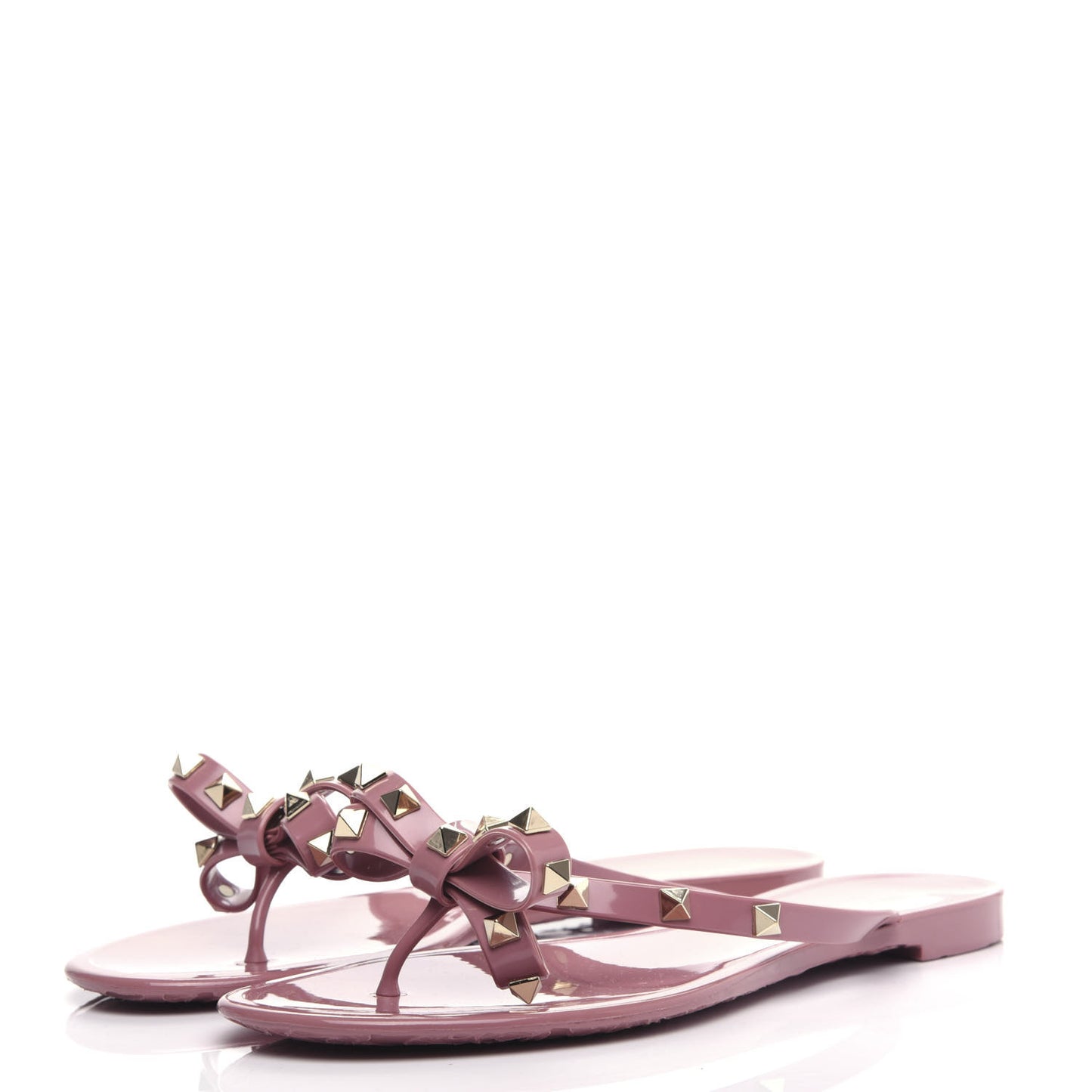 PVC Jelly Rockstud Bow Thong Sandals 40 Sandy Rose