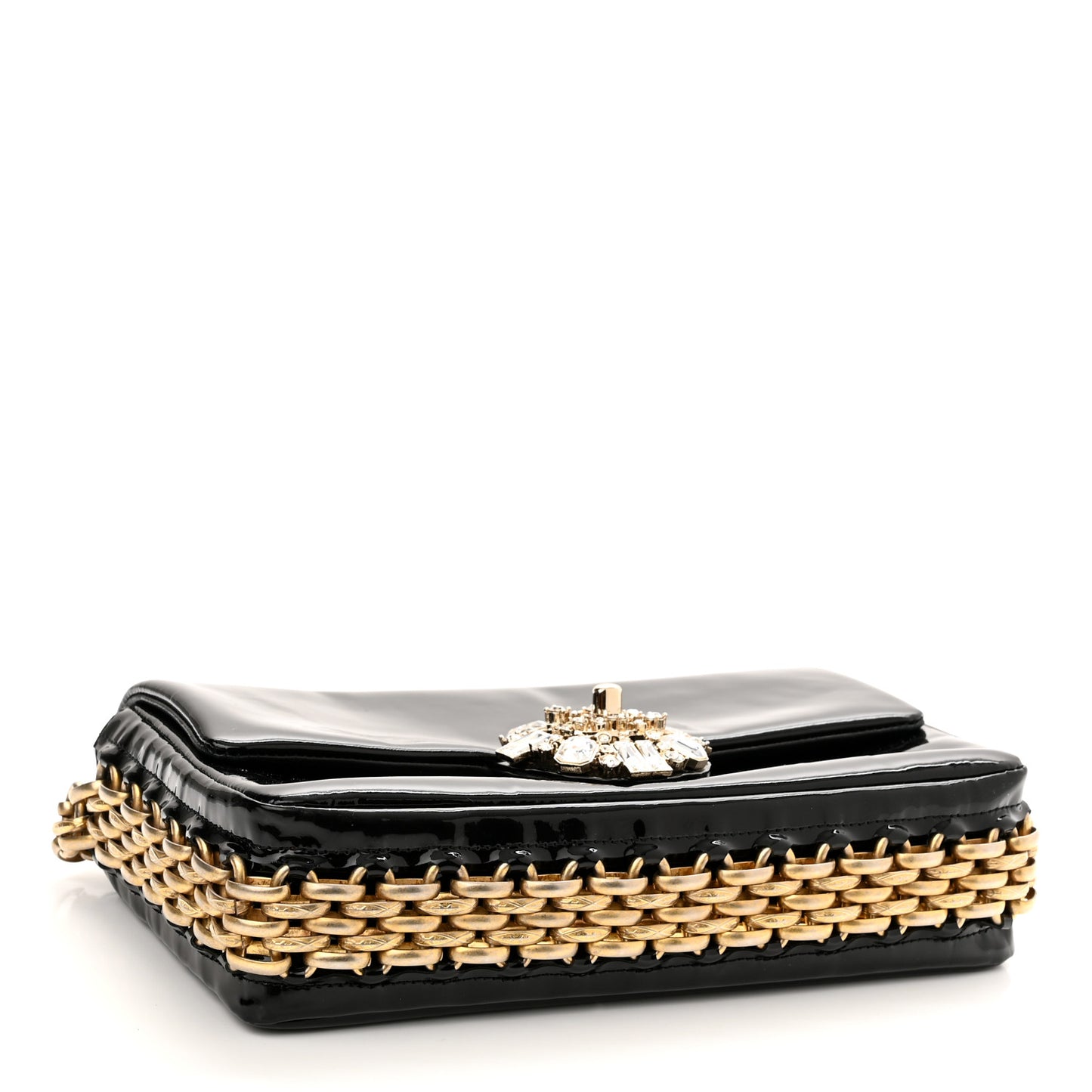 Patent Baguette Crystal CC Flap Bag Black