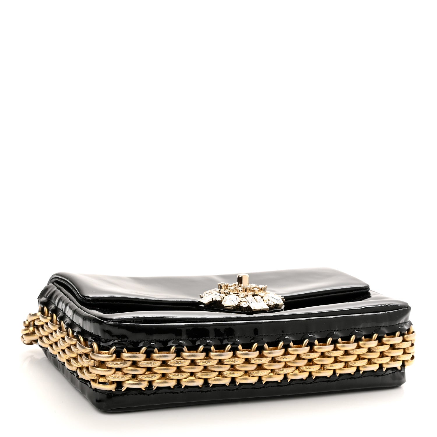 Chanel Patent Baguette Crystal CC Flap Bag Black 4 of 11