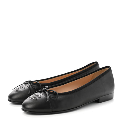 Chanel Lambskin Cap Toe Ballerina Flats 37 Black 3 of 9