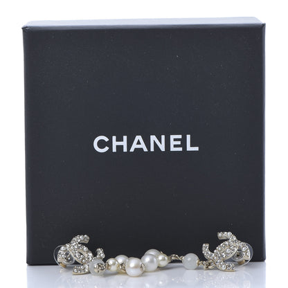 Chanel Pearl Crystal CC Drop Earrings Gold 5 of 5