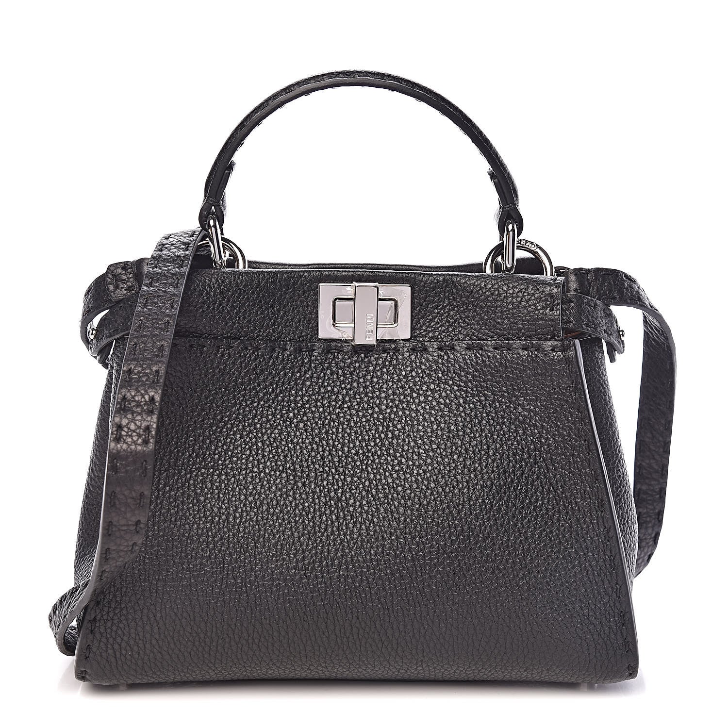 Fendi Cuoio Romano Selleria Bi-Color Mini Peekaboo Iconic Satchel Black Mou 1 of 10