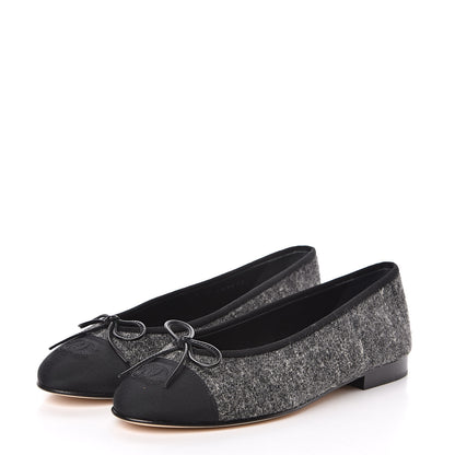 Chanel Tweed Grosgrain Cap Toe Ballerina Flats 37.5 Dark Grey Black 3 of 9