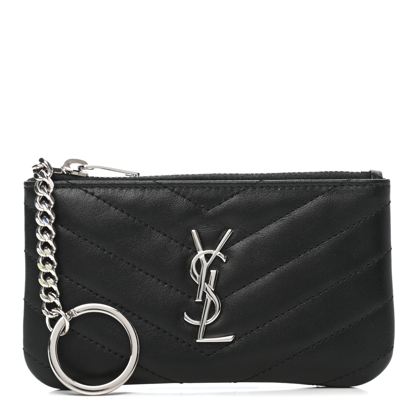 Calfskin Matelasse Monogram Key Pouch Black