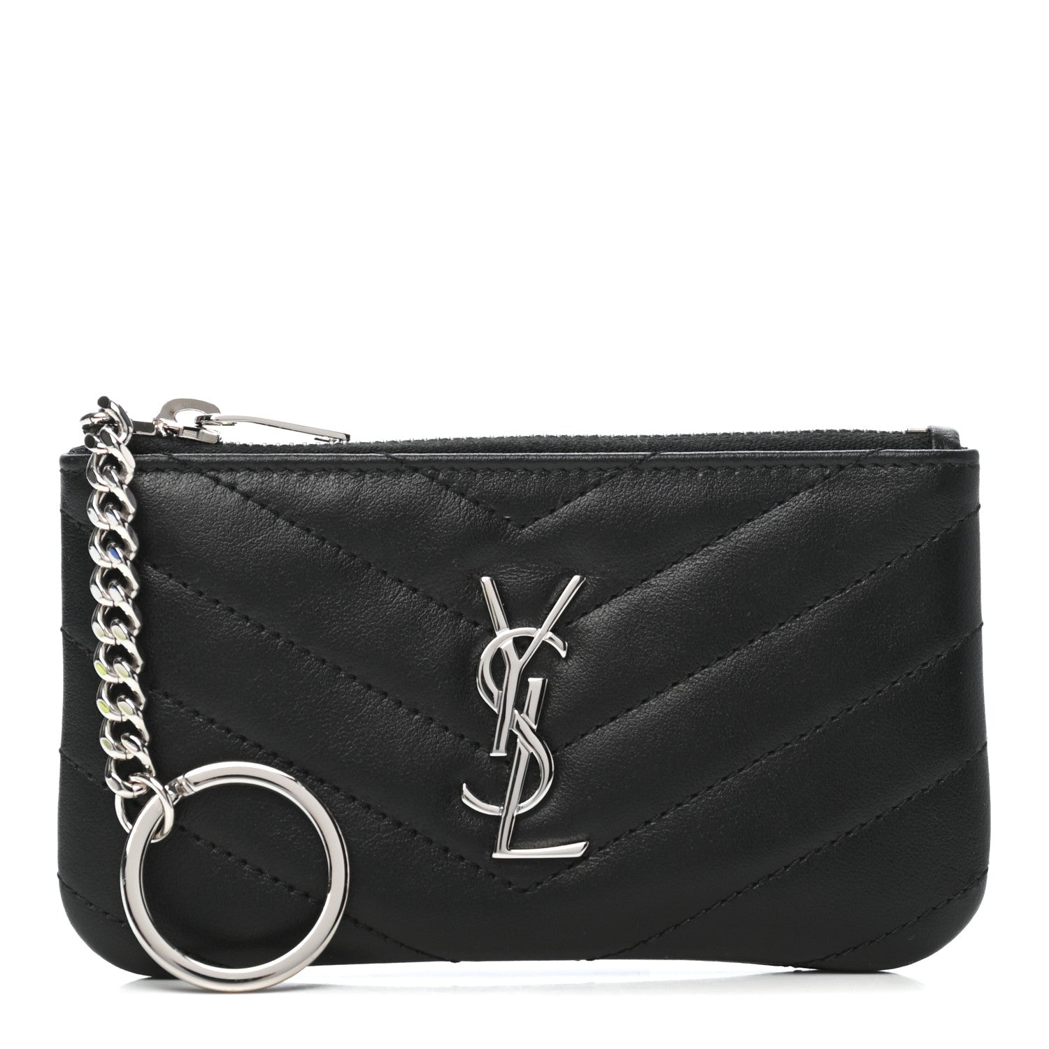 Saint Laurent Calfskin Matelasse Monogram Key Pouch Black 1 of 9
