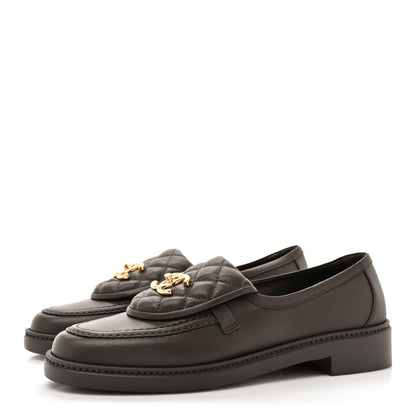 Chanel Lambskin Quilted CC Turnlock Loafers 38.5 Brown 3 of 9