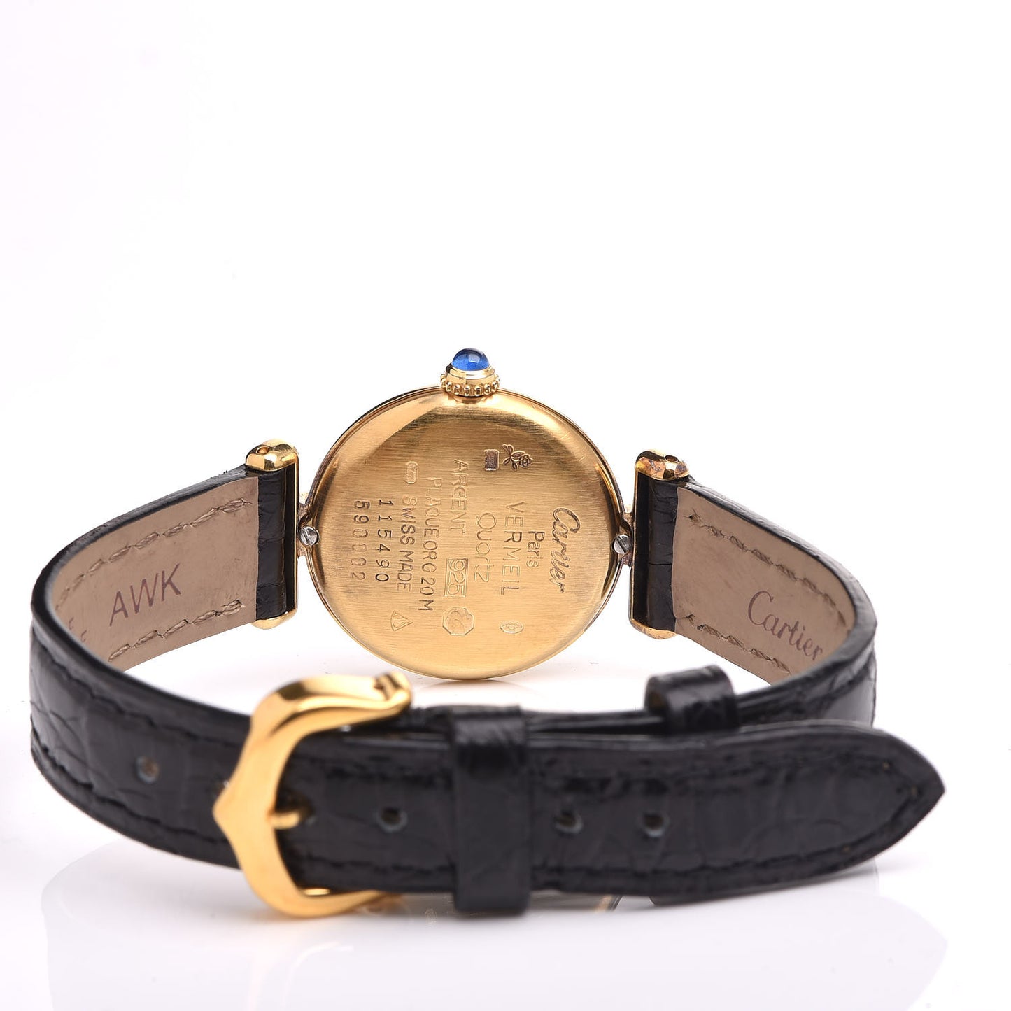 Sterling Silver Vermeil Alligator 23mm Must De Cartier Round Quartz Watch