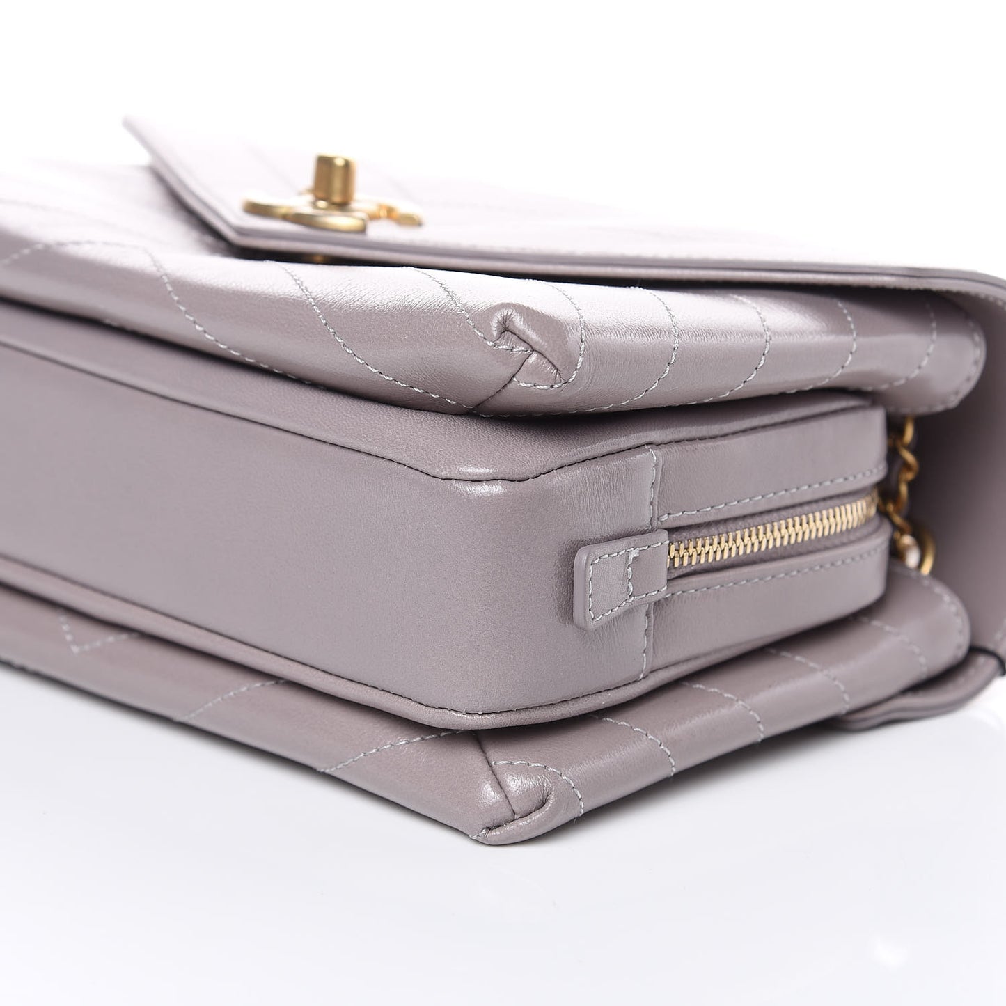 Lambskin Chevron Stitched Envelope Flap Light Grey