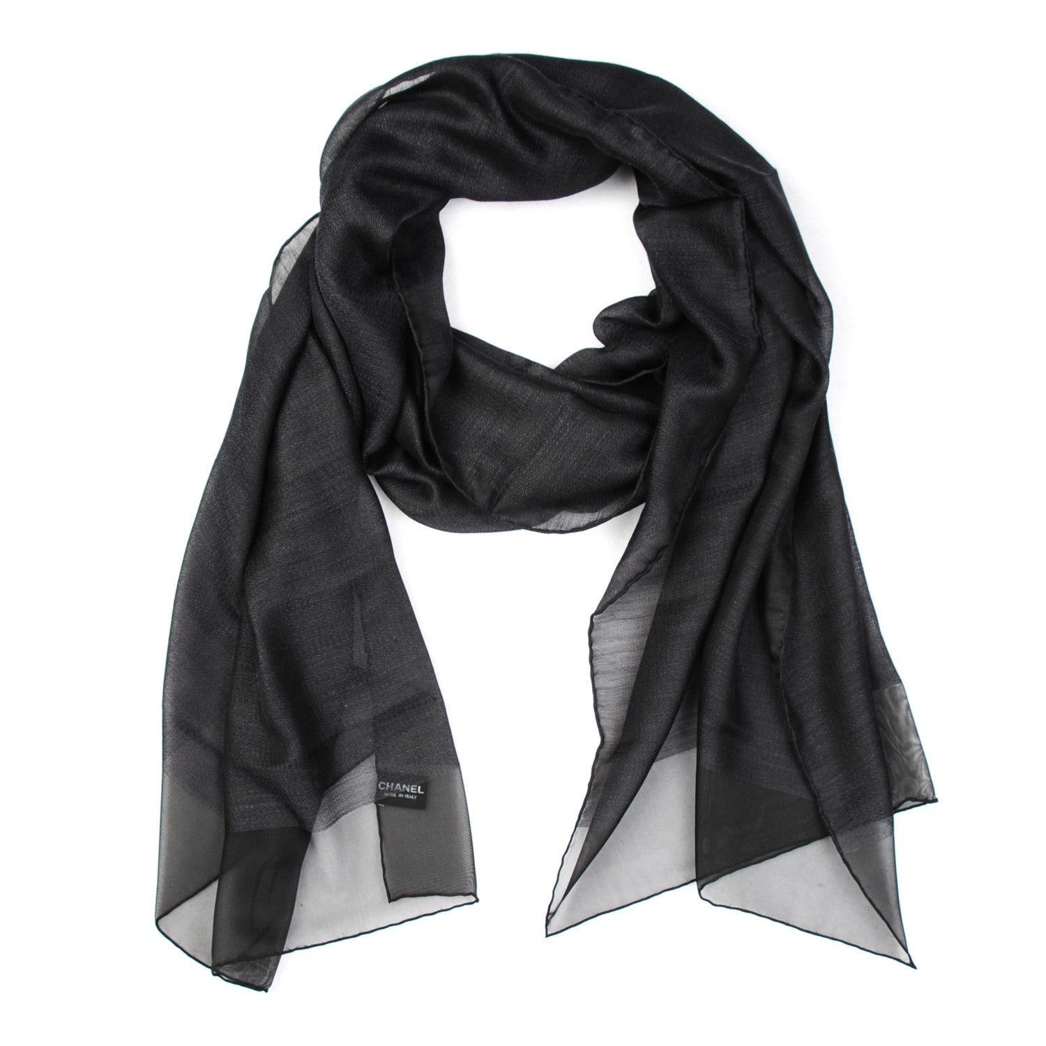 Chanel Silk Cashmere CC Scarf Shawl Black 1 of 5