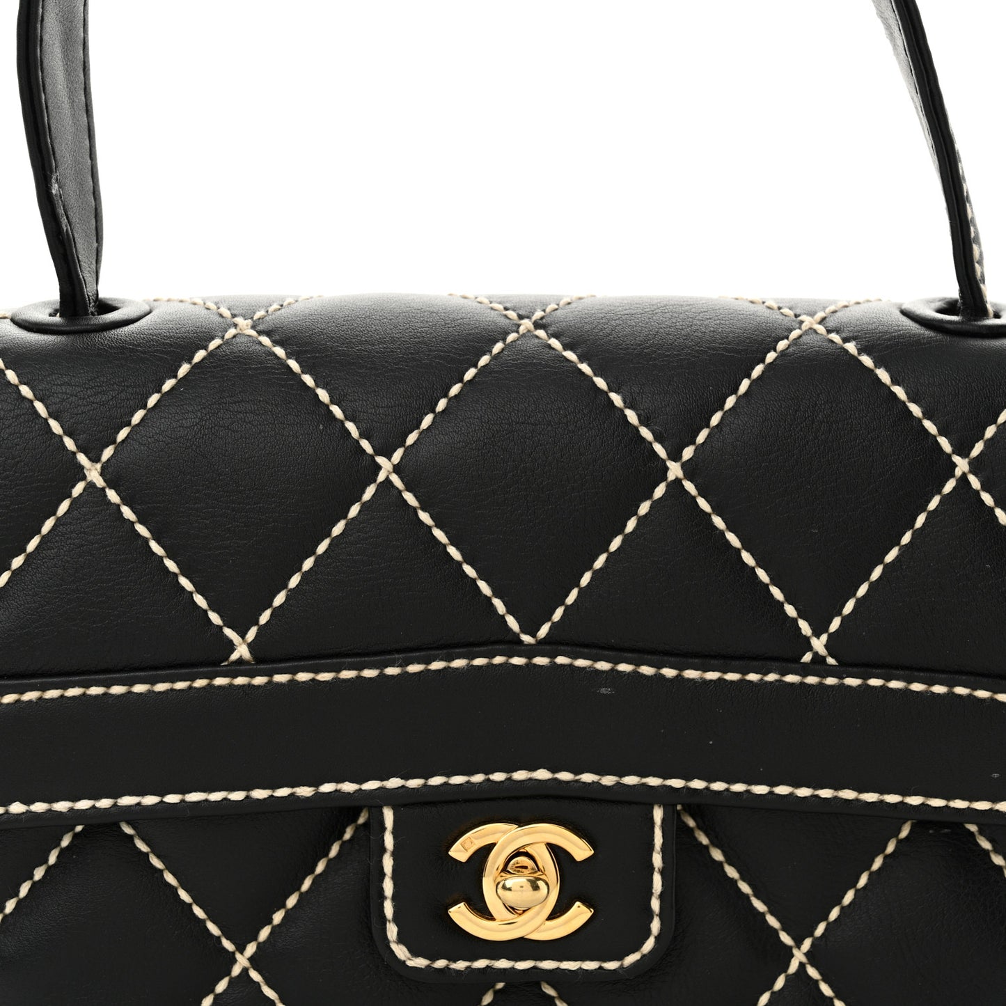 Calfskin Quilted Wild Stitch Flap Black