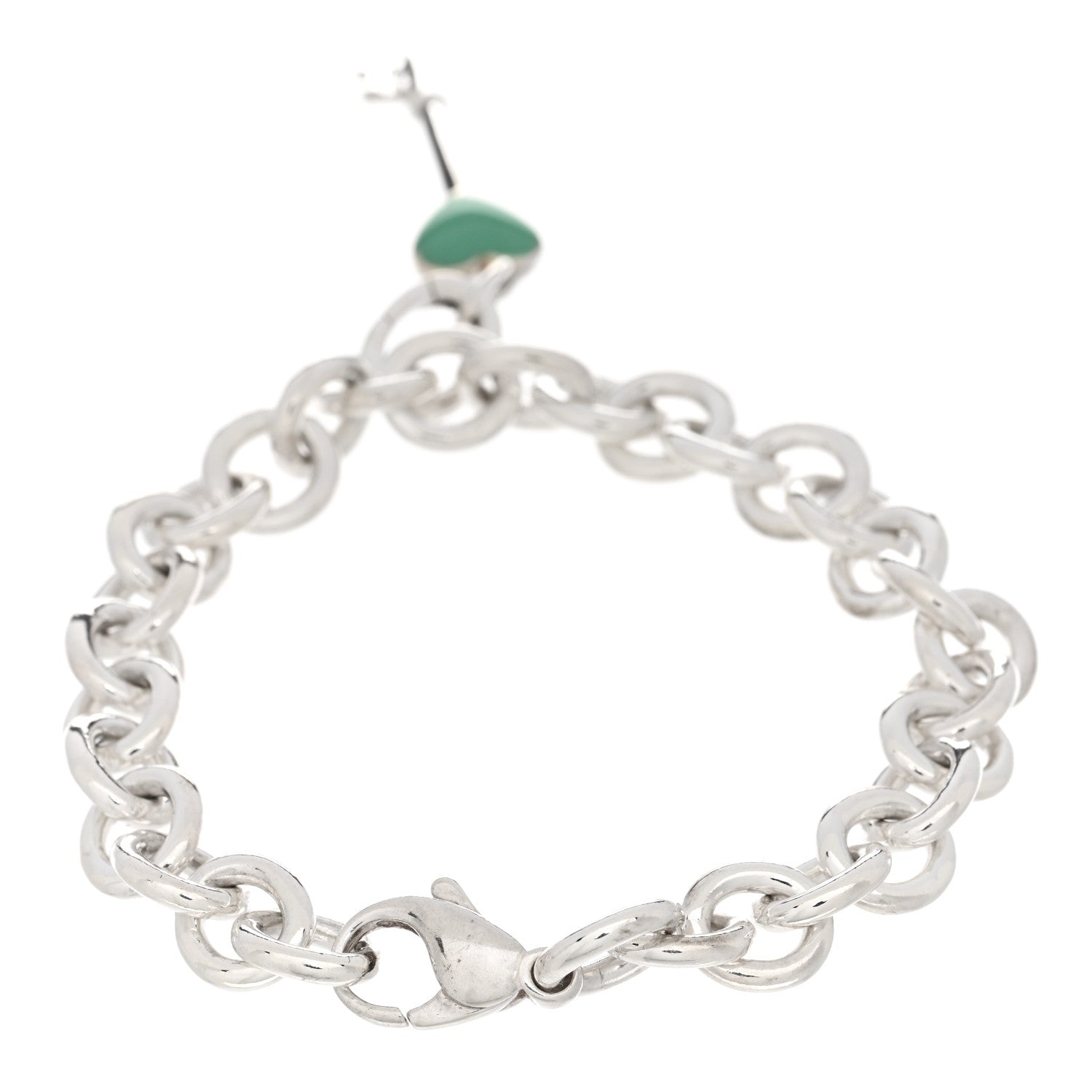 Tiffany Sterling Silver Enamel Oval Link Heart Key Bracelet 2 of 3