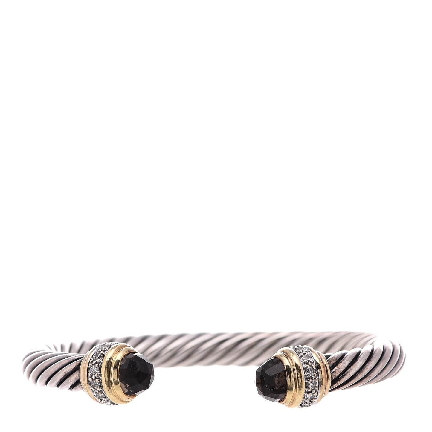 Sterling Silver 18K Yellow Gold Diamond Smoky Quartz 7mm Cable Classics Bracelet