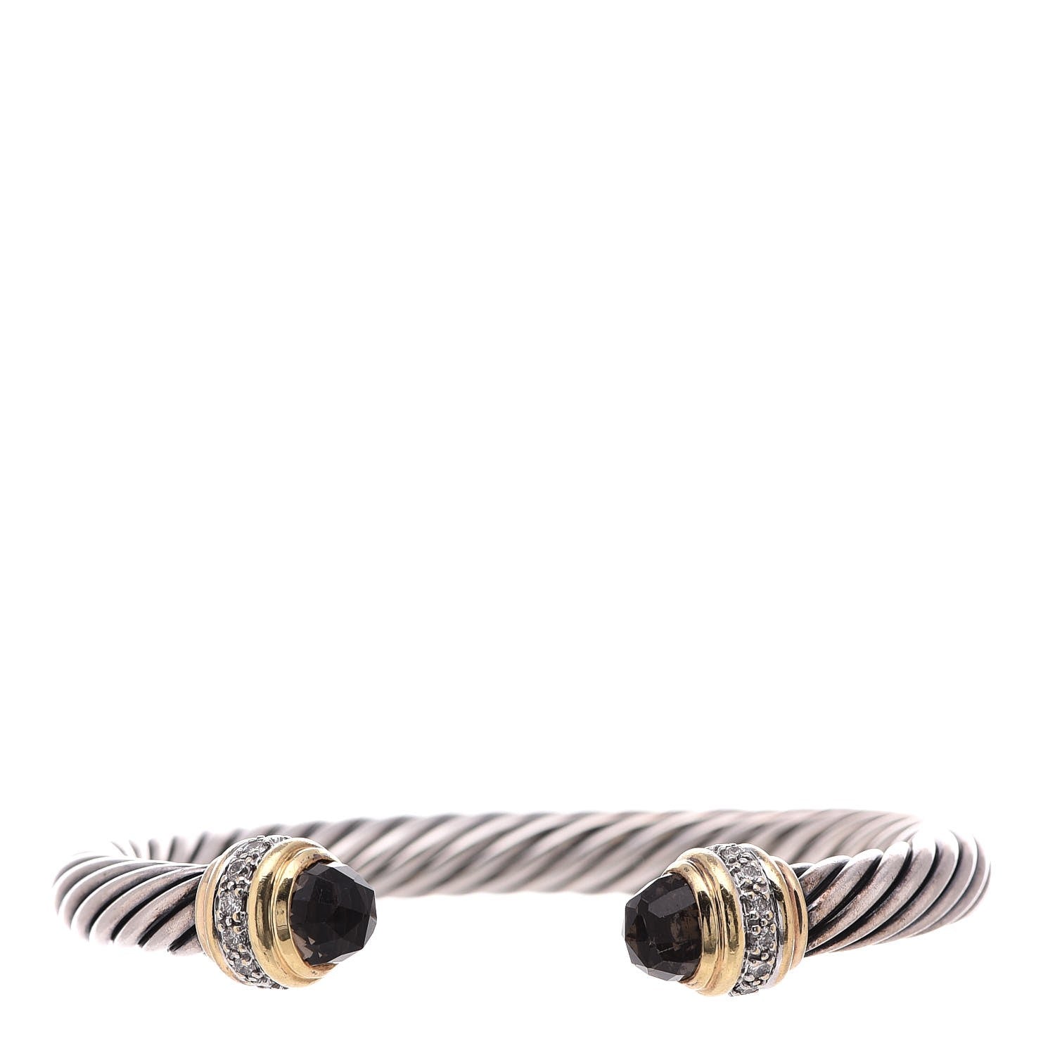 David Yurman Sterling Silver 18K Yellow Gold Diamond Smoky Quartz 7mm Cable Classics Bracelet 1 of 5