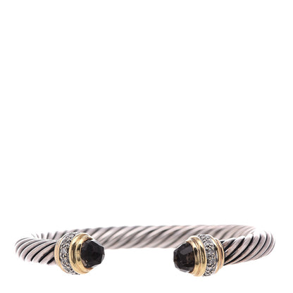 David Yurman Sterling Silver 18K Yellow Gold Diamond Smoky Quartz 7mm Cable Classics Bracelet 1 of 5