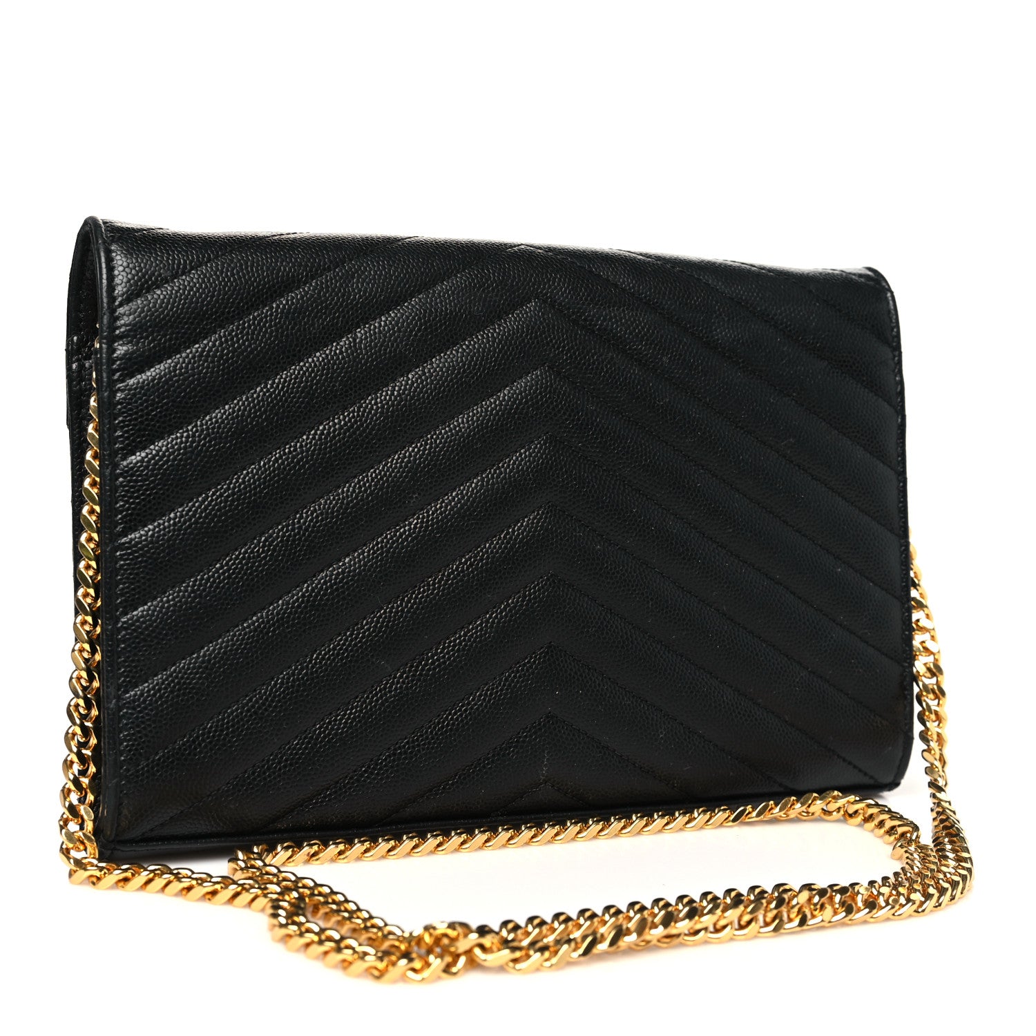 Saint Laurent Grain De Poudre Matelasse Chevron Monogram Chain Wallet Black 2 of 11