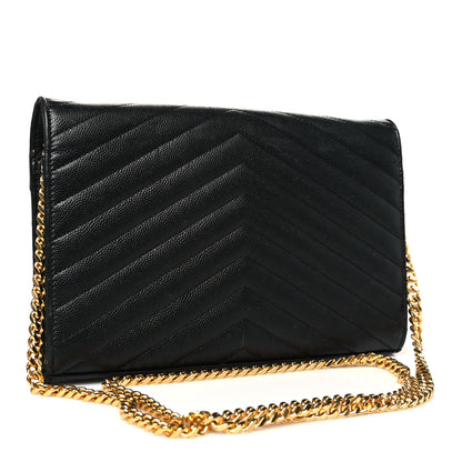 Saint Laurent Grain De Poudre Matelasse Chevron Monogram Chain Wallet Black 2 of 11