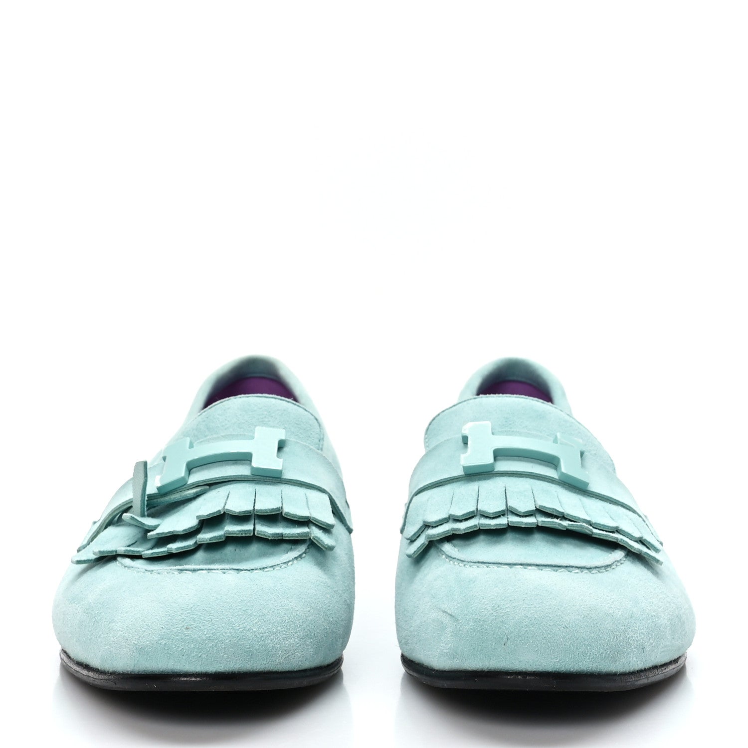 Hermes Suede Goatskin Womens Royal Loafers 39.5 Vert Ebrun 2 of 13