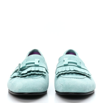 Hermes Suede Goatskin Womens Royal Loafers 39.5 Vert Ebrun 2 of 13