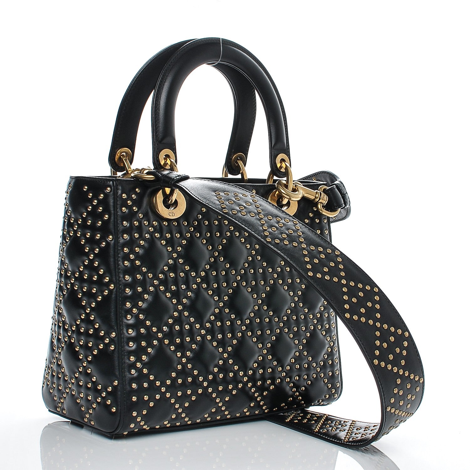 Christian Dior Calfskin Cannage Studded Medium Supple Lady Dior Black 3 of 6