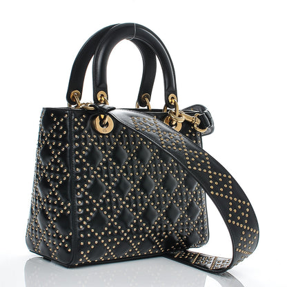 Christian Dior Calfskin Cannage Studded Medium Supple Lady Dior Black 3 of 6