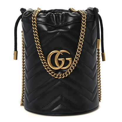 Gucci Calfskin Matelasse Mini GG Marmont 2.0 Bucket Bag Black 1 of 11