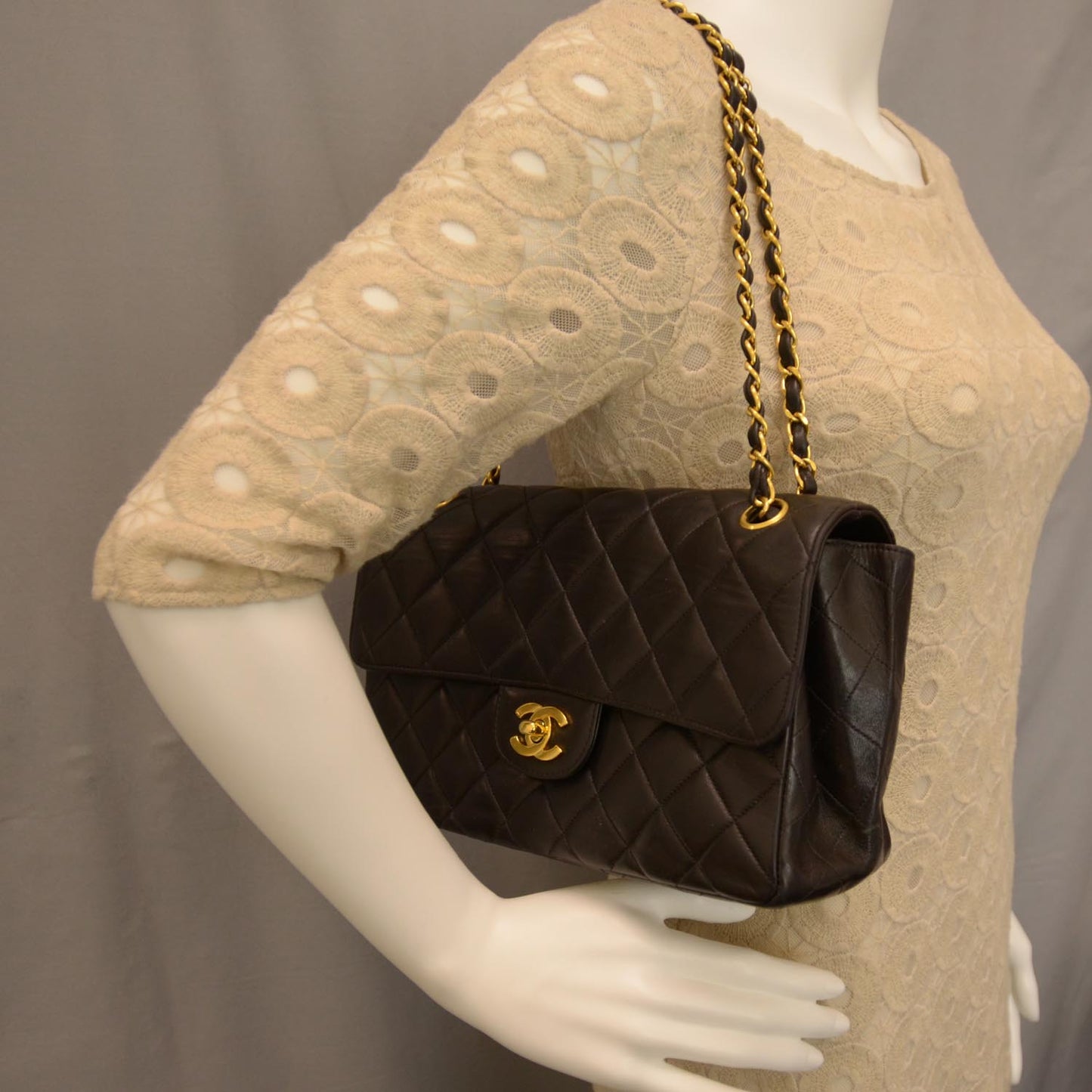 Lambskin Double Sided Medium Flap Black