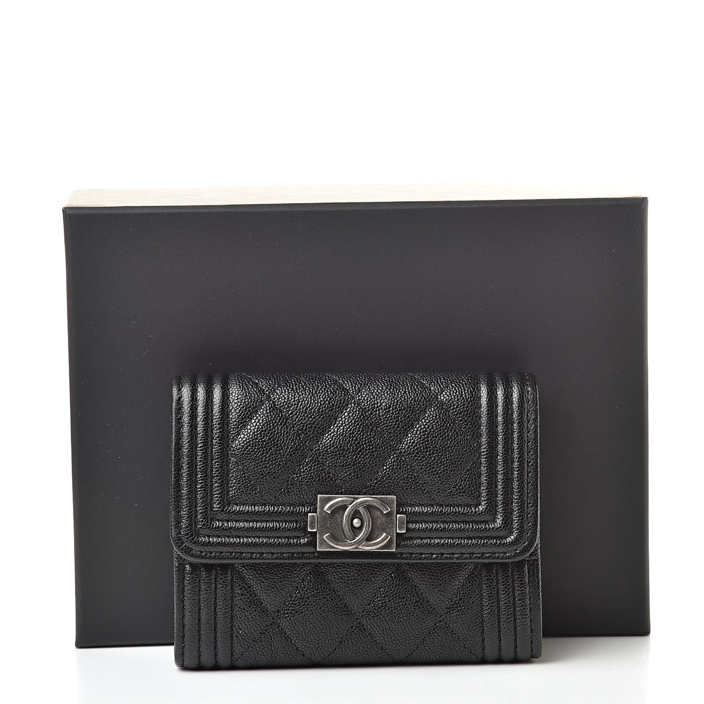 Caviar Quilted Boy Flap Card Holder Black
