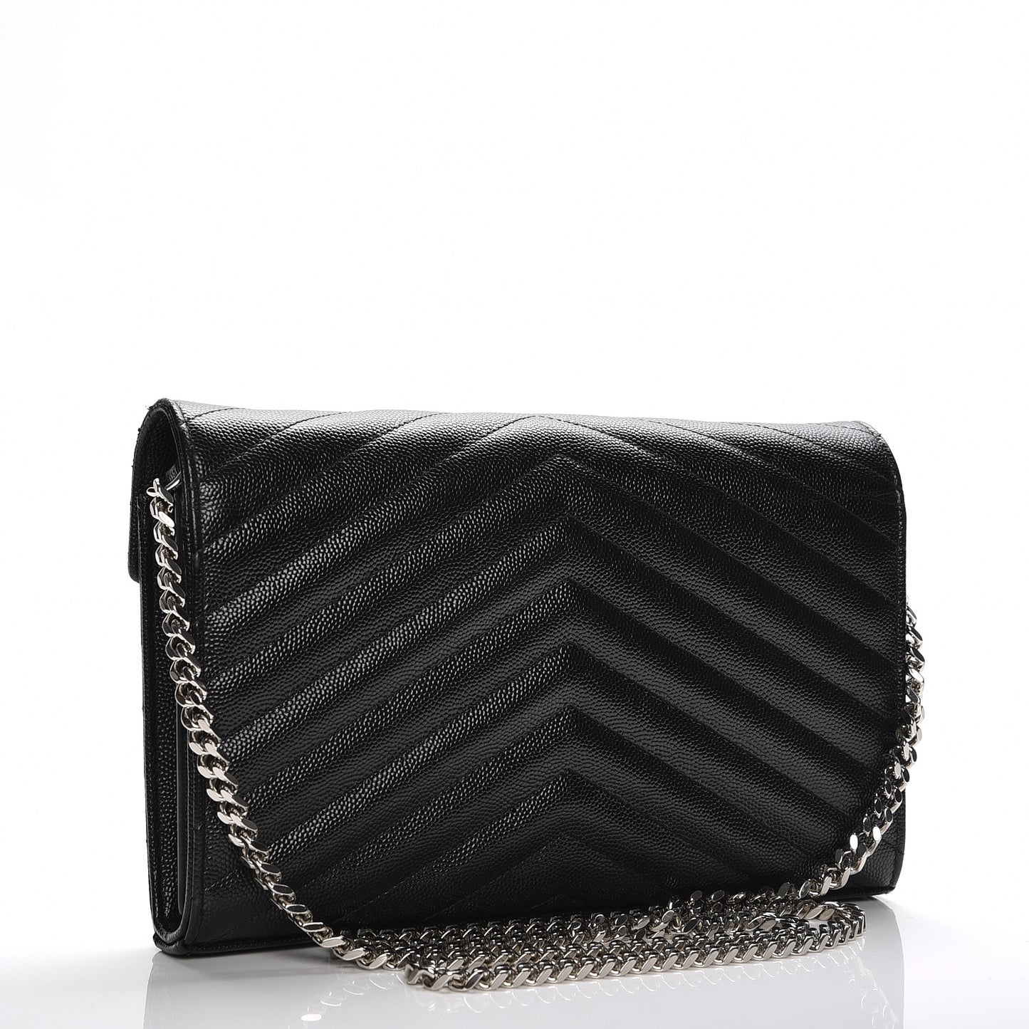 Grain De Poudre Matelasse Chevron Monogram Chain Wallet Black