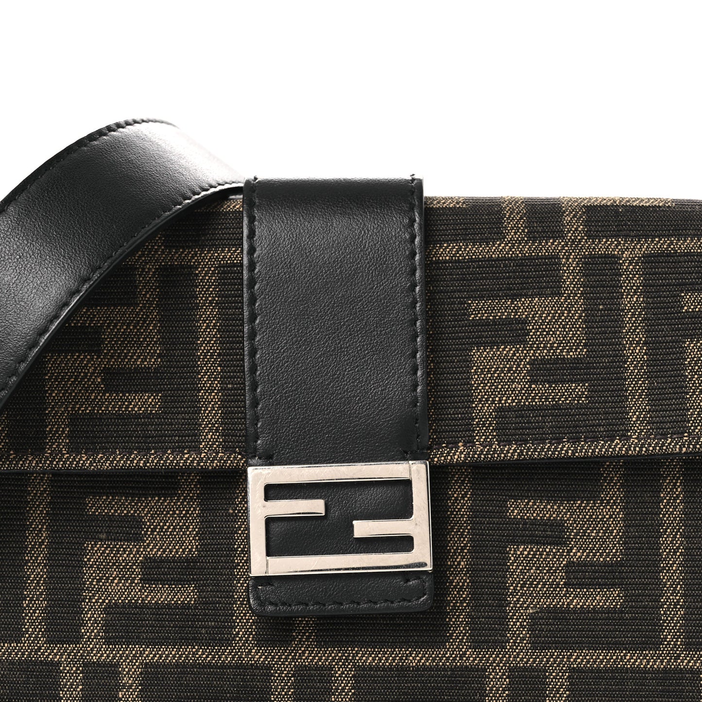 Recycled Fabric Jacquard Vitello Grace FF 1974 Baguette Belt Pouch Tobacco Moro Black
