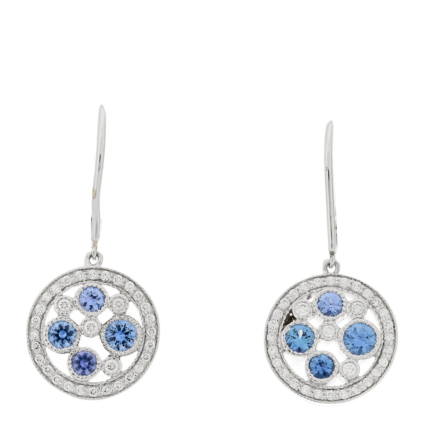 Platinum Diamond Blue Sapphire Cobblestone Drop Earrings