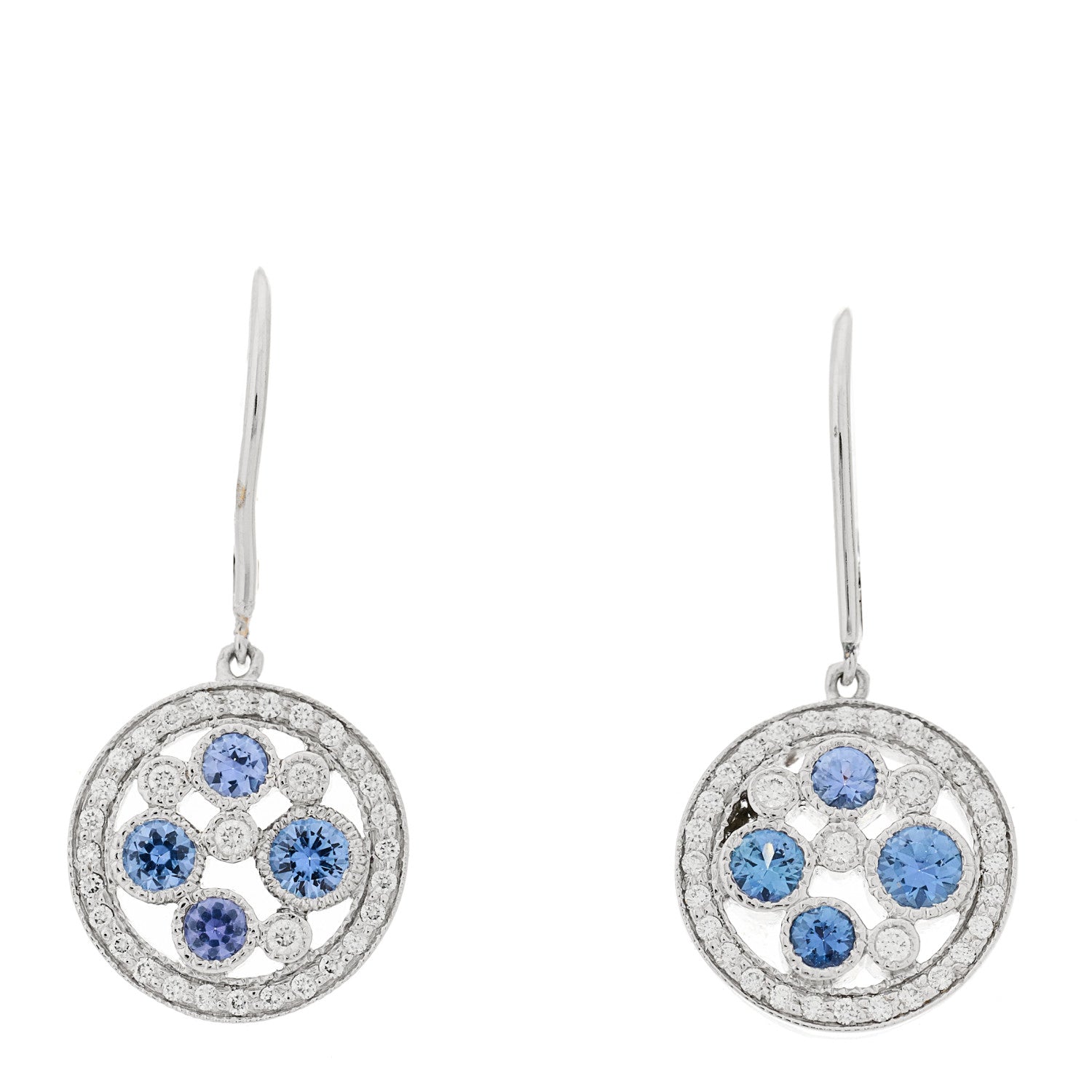 Tiffany Platinum Diamond Blue Sapphire Cobblestone Drop Earrings 1 of 4