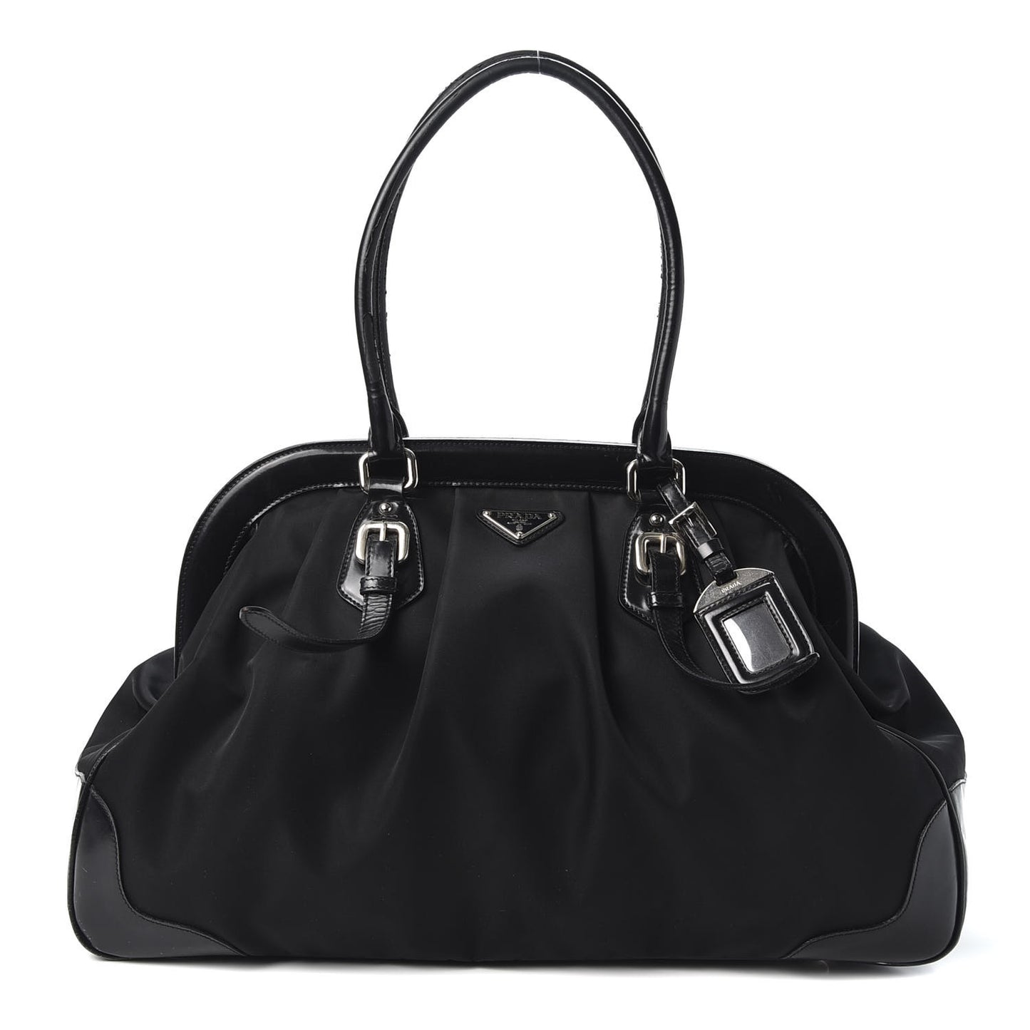 Tessuto Nylon Calfskin Frame Satchel Black